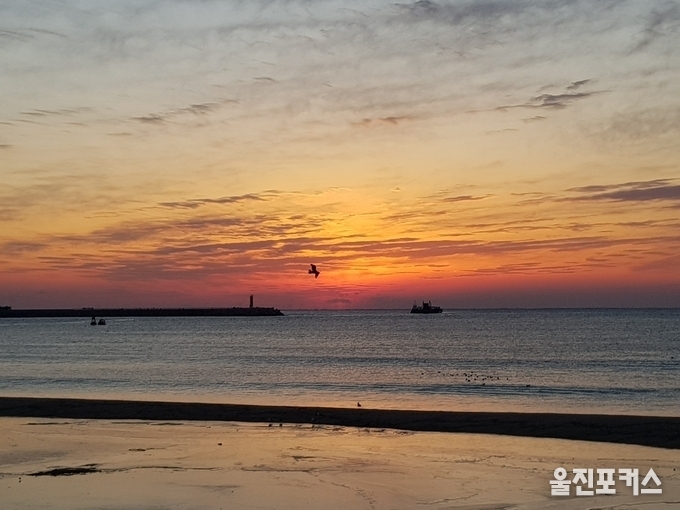 2019년 기해년(己亥年) 새해 후포해수욕장에서 바라본 동해바다의 일출이 장관이다. (사진=울진포커스/최태하 기자)